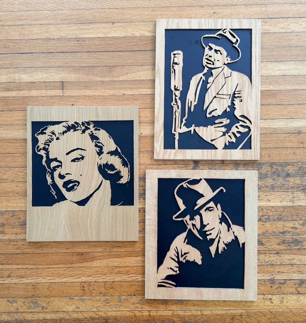 Vintage Wood Pop Art Portrait Set - 3 Piece Old Hollywood Icons John Riccardi